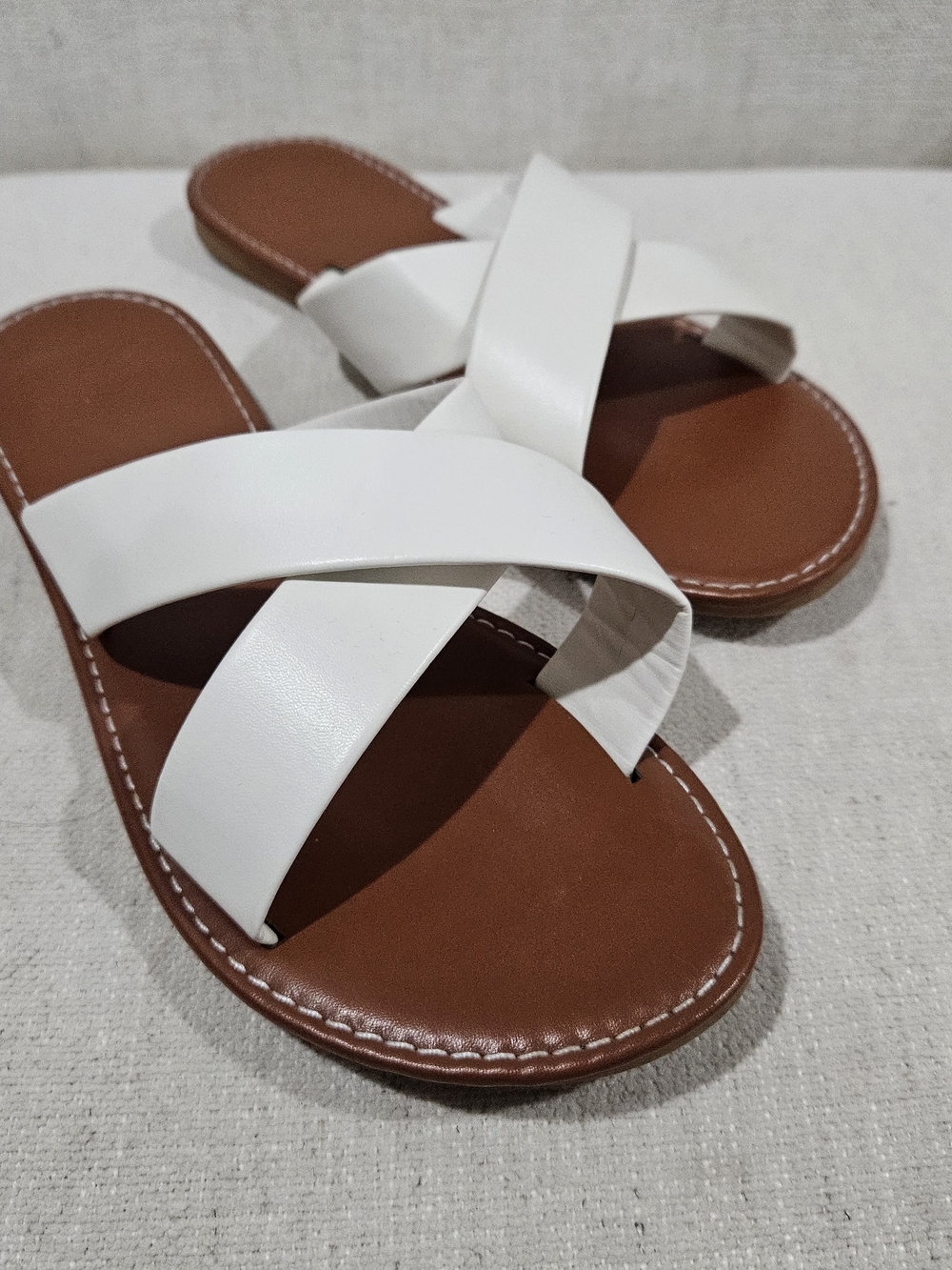 White Crisscross Slide Sandals for Women - Picture 2 of 3